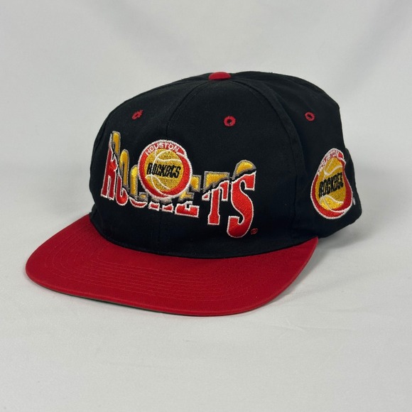 The G Cap Other - Vintage 90s Houston Rockets Hat Black Red NBA Snapback Green Underbill The G Cap